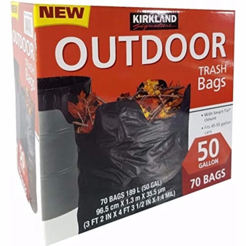 Kirkland Signature Smart Closure Outdoor Lawn 50 Gallon Trash Bags, 70Count Perspective: front