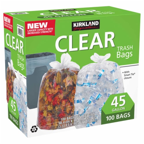 Kirkland Signature 45-Gallon Trash Bag Clear 100-count Green, 1 - Foods Co.