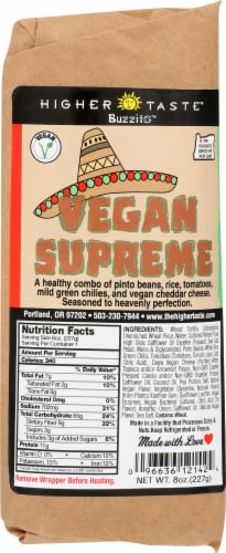 The Higher Taste Vegan Supreme Buzzito Perspective: front