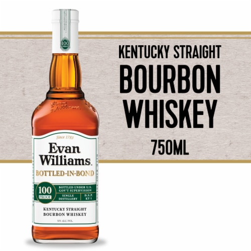Evan Williams White Label Bottled in Bond Kentucky Straight Bourbon Whiskey Perspective: front