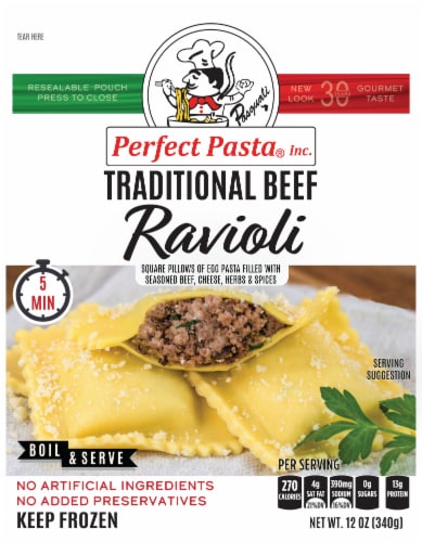 Perfect Pasta® Traditional Beef Ravioli Perspective: front
