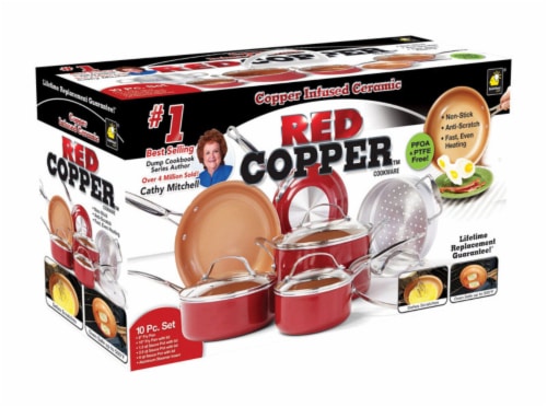 Fingerhut - Red Copper 10-Pc. Nonstick Ceramic Cookware Set