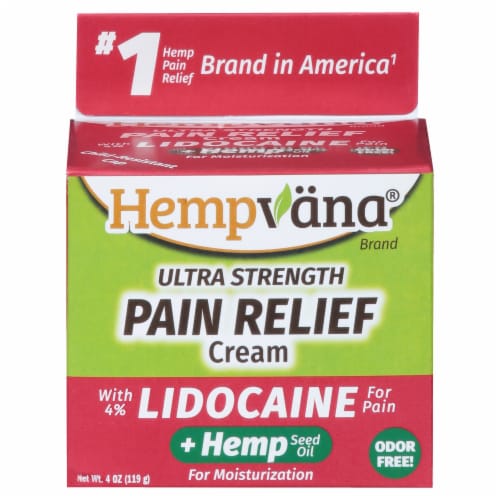 Hempvana Ultra Strength Lidocaine + Hemp Seed Oil Pain Relief Cream Perspective: front