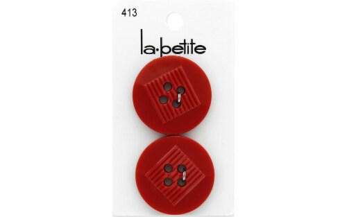 LaPetite Buttons 1 1/4" 4 Hole Red 2pc Perspective: front