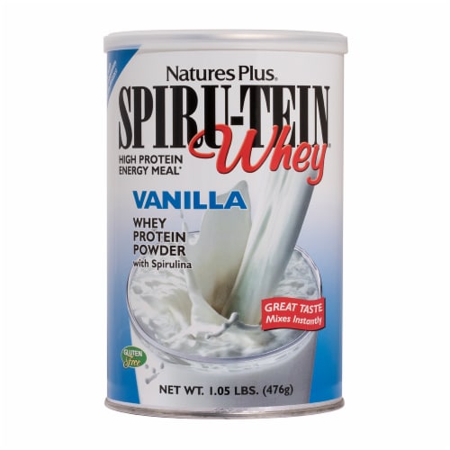 Natures Plus Spiru-Tein Whey Vanilla Protein Perspective: front