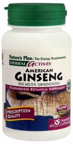 Nature's Plus Herbal Actives American Ginseng Capsules 250 mg Perspective: front