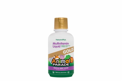 Natures Plus Animal Parade Gold Children's Liqiud Multi-Vitamin & Mineral Supplement Perspective: front