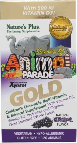 Nature's Plus  Animal Parade® Gold Children's Chewable Multi-Vitamin and Mineral   Grape Perspective: front
