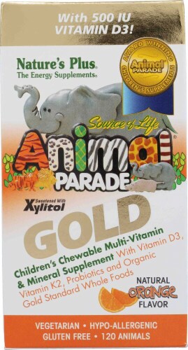 Nature's Plus  Animal Parade® Gold Children's Chewable Multi-Vitamin and Mineral   Orange Perspective: front