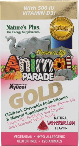 Nature's Plus  Animal Parade® Gold Children's Chewable Multi-Vitamin and Mineral   Watermelon Perspective: front