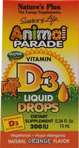 Nature's Plus Animal Parade Orange Vitamin D3 Liquid Drops 2500 IU Perspective: front