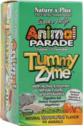 Nature's Plus Animal Parade Tummy Zyme Children's Digestive Aid Tropical Fruit Chewable Tablets Perspective: front