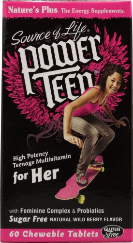 Nature's Plus  Source of Life® Power Teen® for Her Chewable Multi-Vitamin   Wild Berry Perspective: front