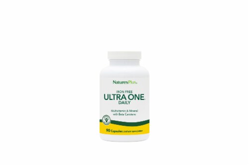 Natures Plus® Ultra One® Iron-Free Daily Multivitamin & Minerals Vegan Capsules Perspective: front