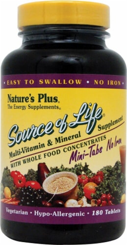 Natures Plus Source of Life® Multi-Vitamin and Mineral No Iron Supplement Perspective: front