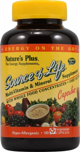 Nature's Plus Source of Life Multi-Vitamin and Mineral Supplement Vegetarian Capsules Perspective: front