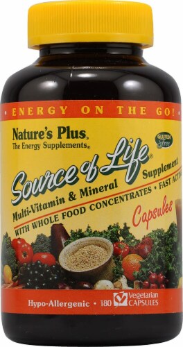 Nature's Plus Source of Life Multi-Vitamin and Mineral Supplement Vegetarian Capsules Perspective: front
