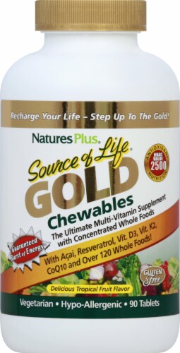Natures Plus Source of Life GOLD Chewable Tropical Fruit Multi-Vitamin Perspective: front