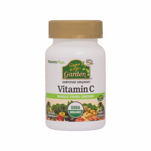 Natures Plus Source of Life Garden Organic Vitamin C Capsules 500mg 60 Count Perspective: front