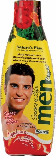 Nature's Plus  Source of Life® Men Multi Vitamin and Mineral Iron Free Liquid   Tropical Fruit Perspective: front