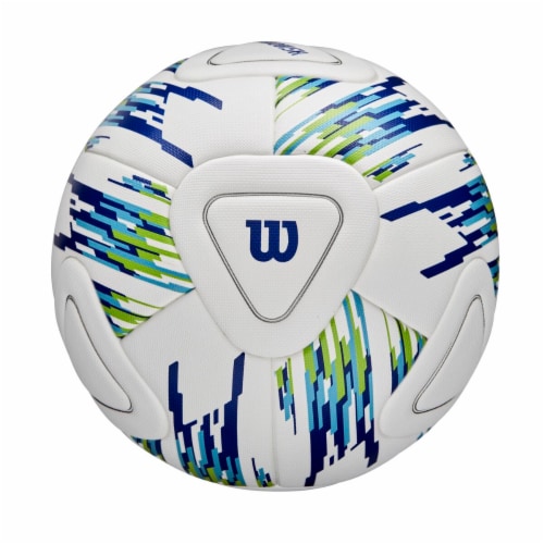 Wilson NCAA Vanquish White / Blue / Green Soccer Ball Perspective: front