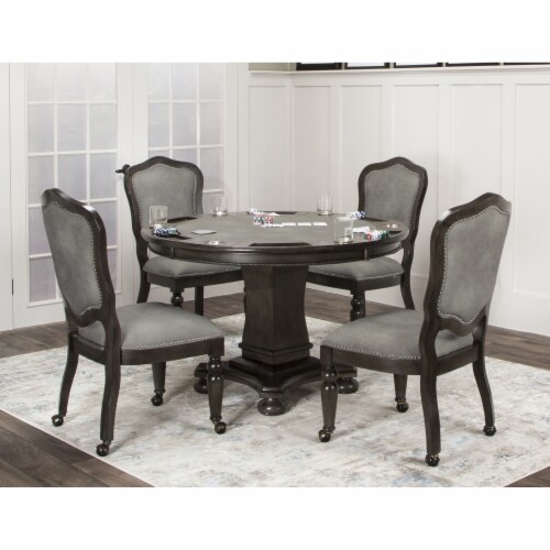 Sunset Trading 48  Round Vegas Dining and Poker Table | Reversible Game Top | Gray Wood Perspective: front