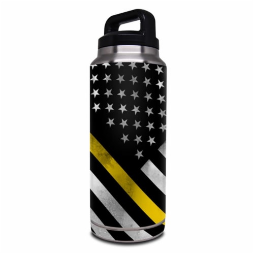 DecalGirl Y36-THINYLINEHERO Yeti Rambler 36 oz Bottle Skin - Thin Yellow Line Hero Perspective: front