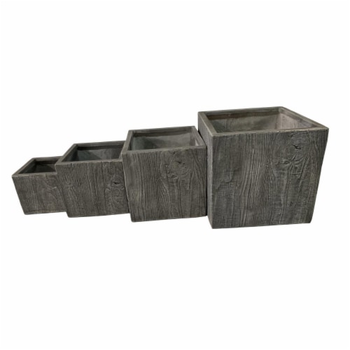 AFD Home 12014005 Wood Style Fiber Clay Planter - Grey - Set of 4 Perspective: front