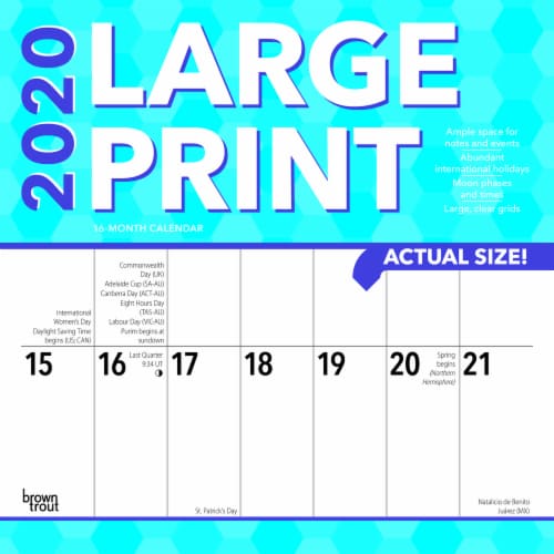 2020 Large Print 16 Month Wall Calendar by BrownTrout, 12 x 12 in - Kroger