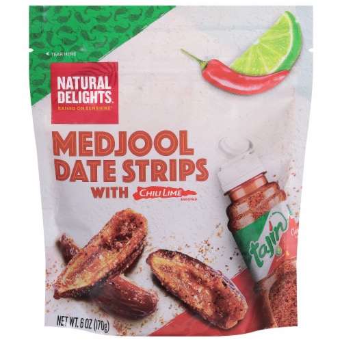 Natural Delights® Medjool Date Strips with Chili Lime Tajin® Pouch Perspective: front