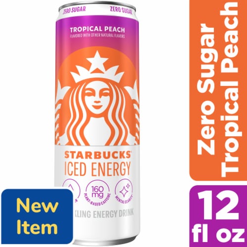 Starbucks Iced Energy Sparkling Energy Drink Tropical Peach Perspective: front