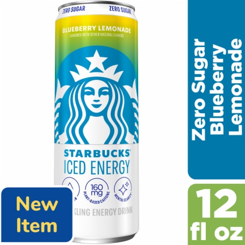 Starbucks Iced Energy Zero Sugar Sparkling Energy Drink Blueberry Lemonade Perspective: front