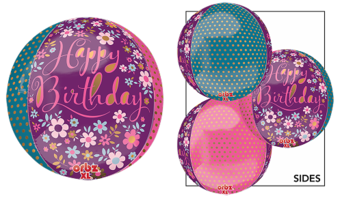 Burton + Burton Floral Birthday Orbz Balloon Perspective: front