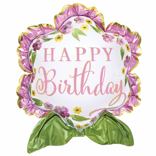 burton + BURTON Happy Birthday Blooms Shape Balloon Perspective: front