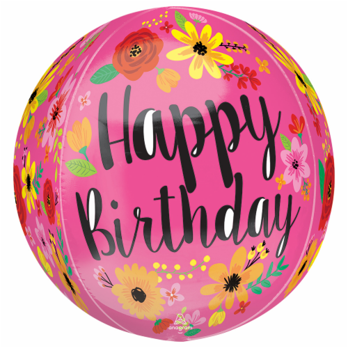 burton + BURTON Happy Birthday Flowers Orbz Balloon Perspective: front