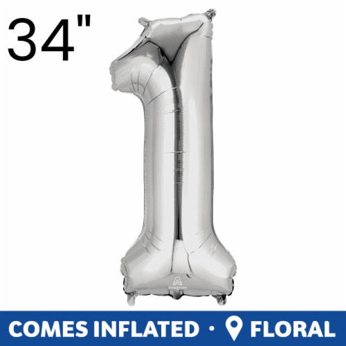 SILVER NUMBER 1 Helium Filled Balloon - 34 inches BIG Perspective: front