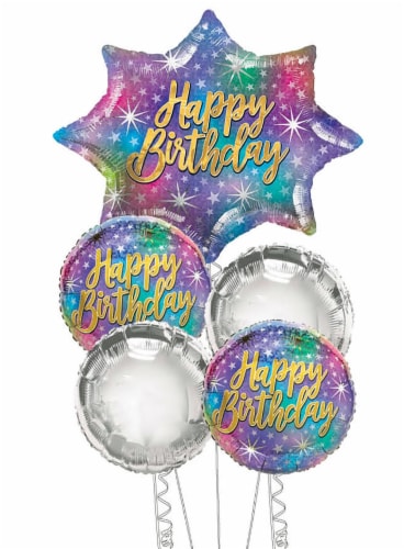 Happy Birthday Star Helium Filled Balloon Bouquet Perspective: front