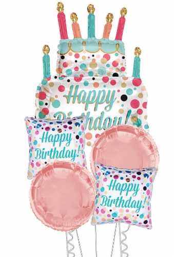 Happy Birthday Cake Helium Filled Balloon Bouquet Perspective: front