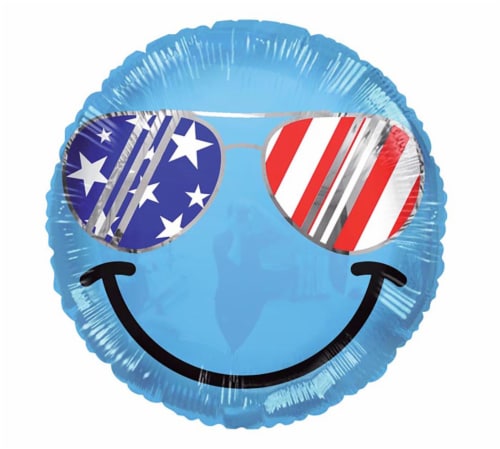 Sunglasses Smile Face Patriotic Helium Filled Balloon Perspective: front