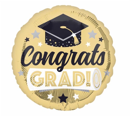 Congrats Grad Gold Helium Filled Balloon Perspective: front
