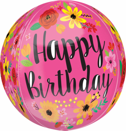Pink Floral Birthday Orbz Balloon Perspective: front