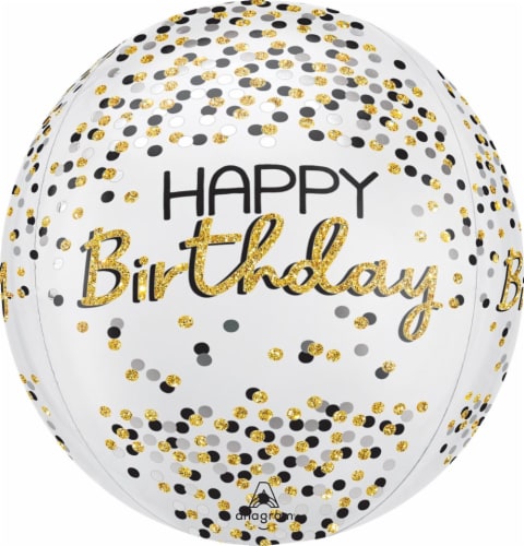Black and Gold Confetti Birthday Orbz Balloon Perspective: front