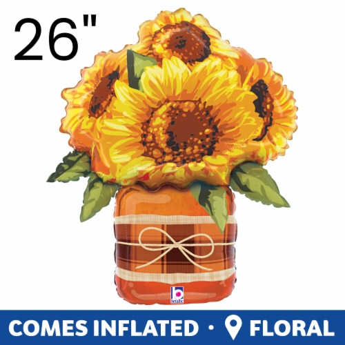 Sunflower Mason Jar Oversized Shape Helium Filled Balloon Perspective: front