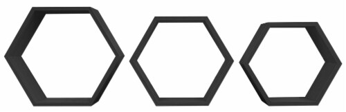 Hexagon Wooden SHelves - Black Perspective: front