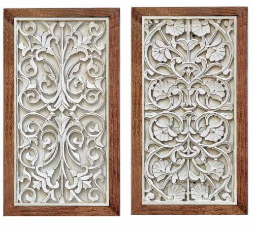 Crystal Art Gallery Two Tone Carved Wood Panel Decor Perspective: front