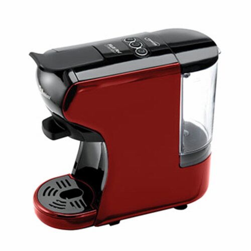 Koblenz Multi Pod Stainless Steel Espresso, Coffee, and Tea Maker, Red and Black Perspective: front