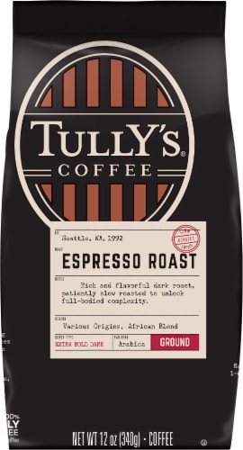 Tully's Coffee Espresso Roast Dark Roast Ground Coffee Perspective: front
