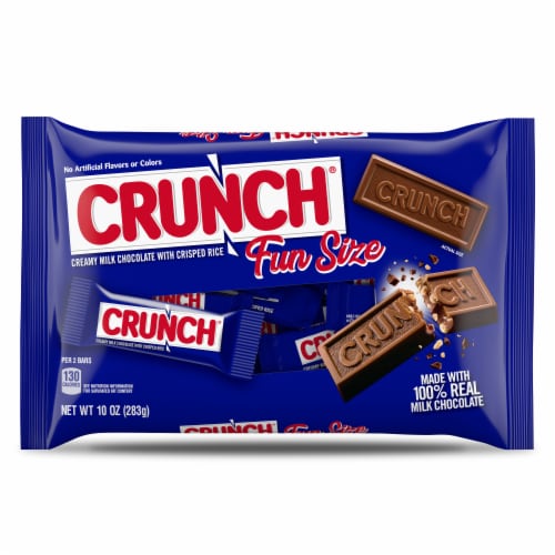 CRUNCH Fun Size Milk Chocolate with Crisped Rice Candy Bars, Fun Size Lay Down Bag Perspective: front
