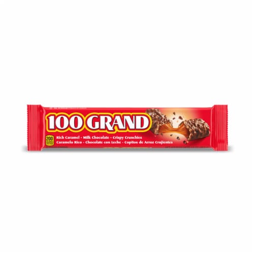 100 GRAND Chocolate Candy with Caramel and Crunchies, Single Bar, 1.5oz / 42.5g Perspective: front