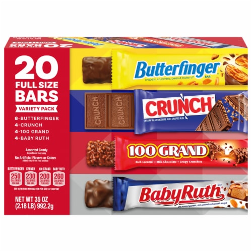 Butterfinger, CRUNCH, Baby Ruth and 100 Grand, Assorted Full Size Chocolate Candy Bars, 35 oz Perspective: front